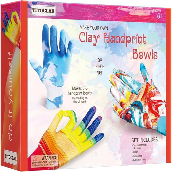 Make Your Own Clay Handprint Bowl Kit for Kids, Crafts, 39 pc Set - New - Picture 1 of 3